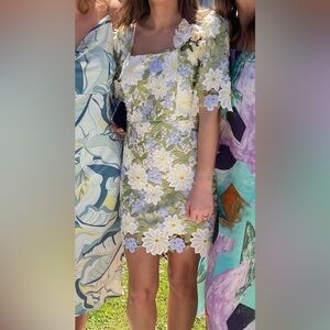 Floral Lace Dress with Blue and Green Accents